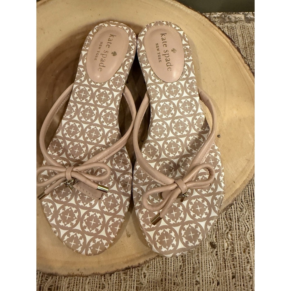 Kate Spade New York Women's Shell Pink Leather Mystic Bow Slide Thong‎ Sandals 6